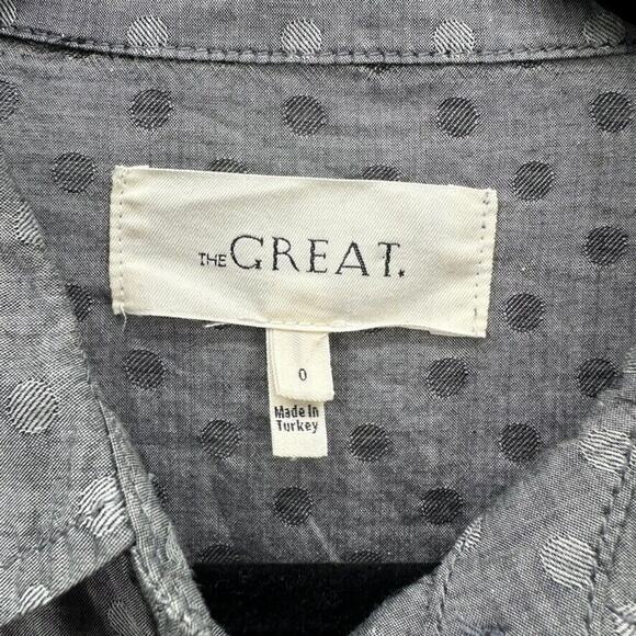 The Great. The Ruffle Oxford Top Size XS Cotton Polka Dot Grey Peplum Preppy - Picture 7 of 12